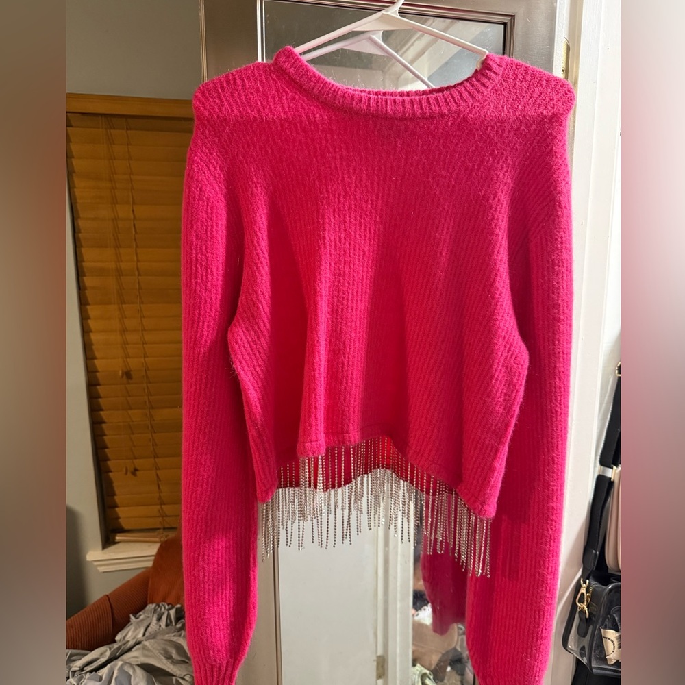 House of Harlow 1960 Fuchsia Sweater with Fringe